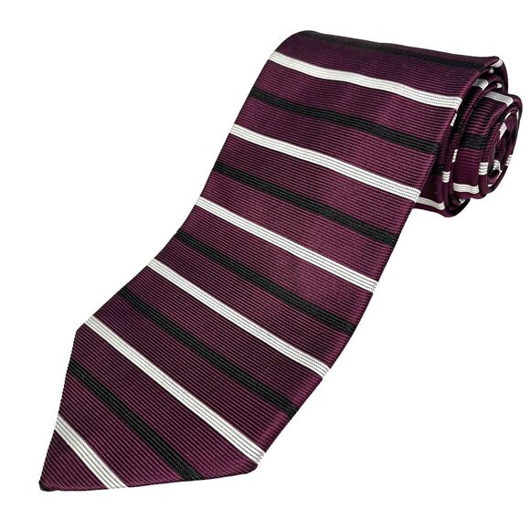 Brooks Brothers Makers Men’s Silk Repp Tie Maroon Stripe NeckTie - Picture 1 of 8